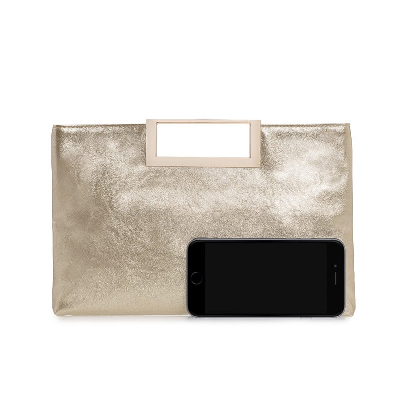 CHARMING TAILOR Fashion PU Leather Handbag Stylish Women Convertible Clutch Purse (Gold) - Image 4